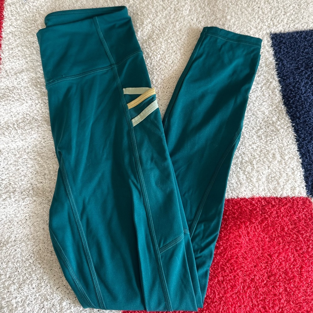 Fabletics Teal Leggings with Gold Accents